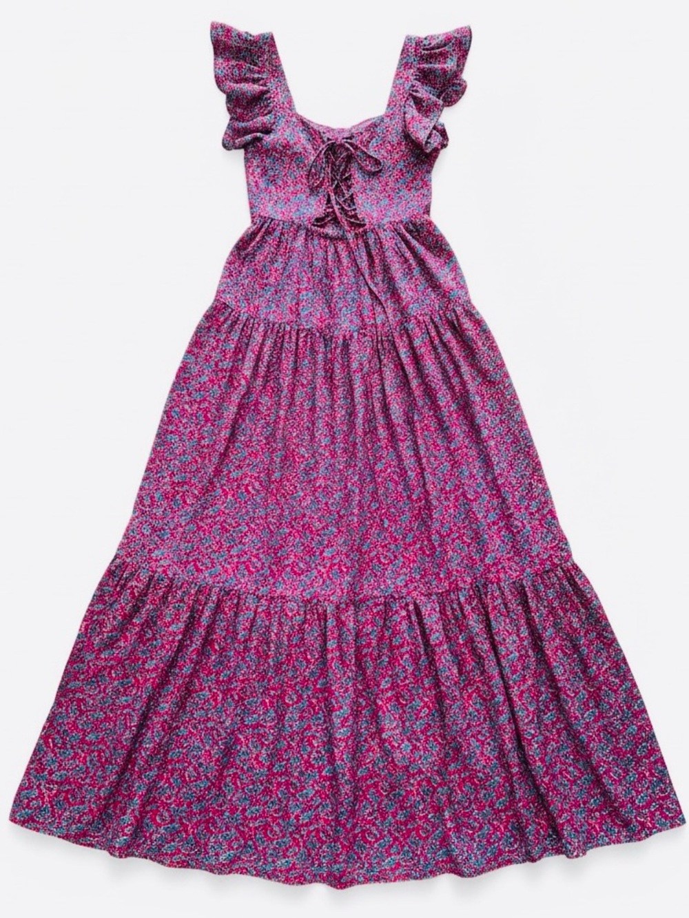 Sabina Musayev Truly Pink Floral Corset Lace-Up Back Tiered Ruffle Maxi Dress - Picture 4 of 13
